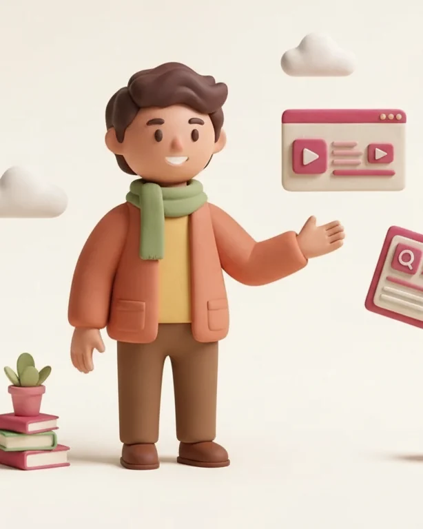 Enseignant, figure soft-3D, composant un cours interactif avec l'aide de l'IA.