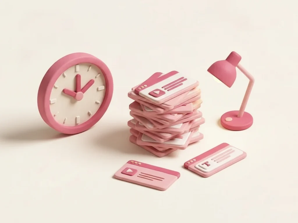Une horloge et une pile de supports à mettre en forme tard le soir - le temps de préparation.