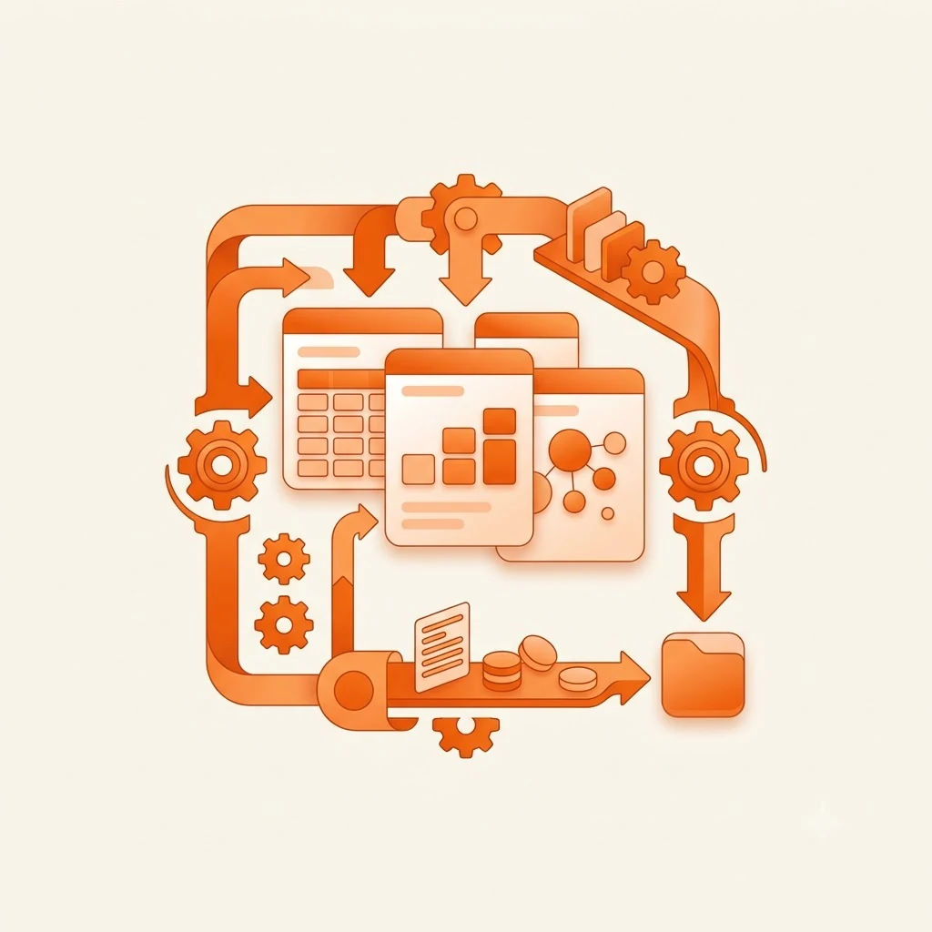 Emblème Umanage : plaque crème et pipeline commercial, teintée de l’orange Umanage.