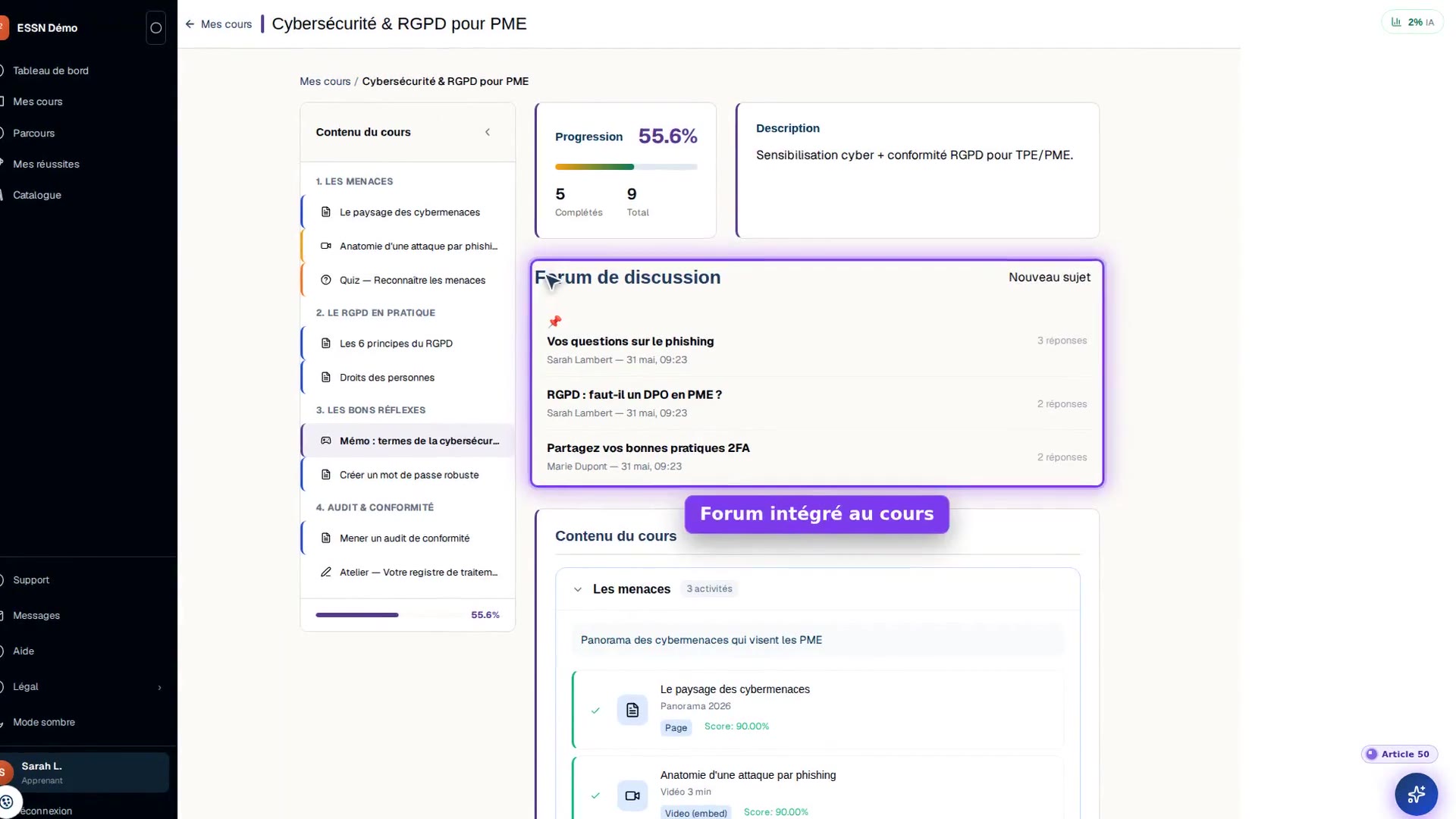 LCMS · diffusion hybride + tracking apprenants RGPD